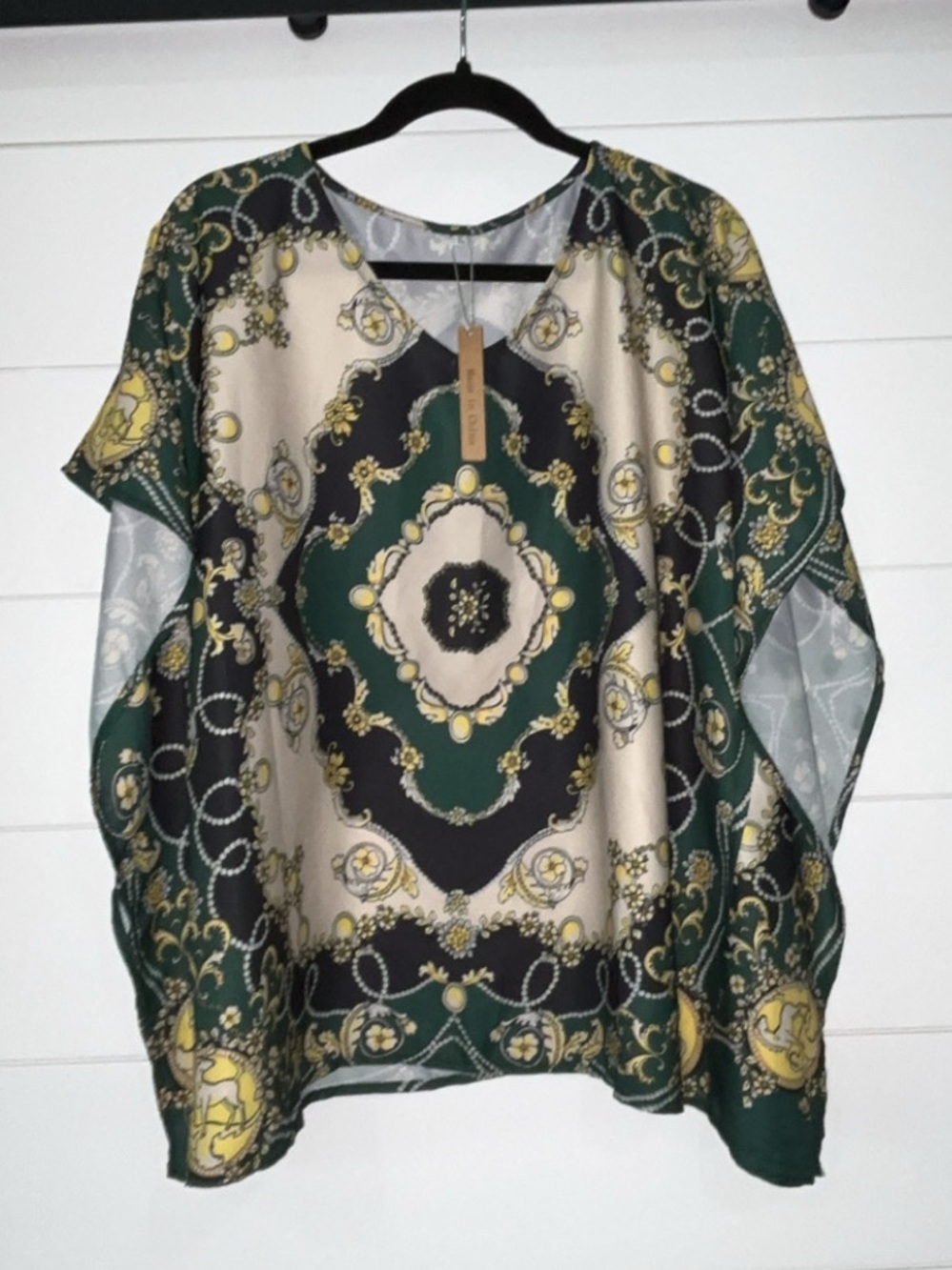 Silky Green & Cream Paisley Print Women's Top